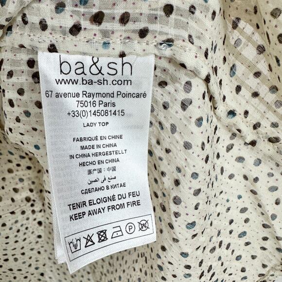 BA&SH Chiffon Blouse Dot Silk Viscose Ruffle Collar Romantic Preppy Large - Picture 13 of 13